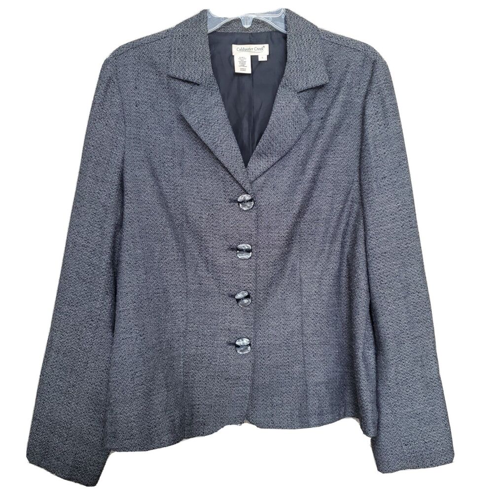 Coldwater Creek Gray 4-Button Blazer Size Large Mother of Pearl Square Buttons